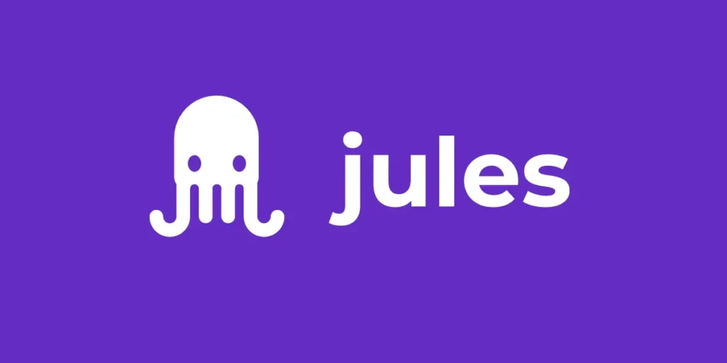 Logo do Jules em branco com o fundo roxo