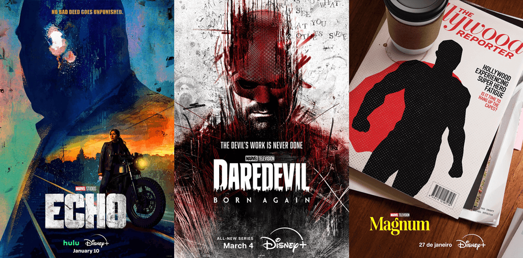 Séries com selo Marvel Spotlight: Echo; Demolidor: Renascido; Magnum (WonderMan)